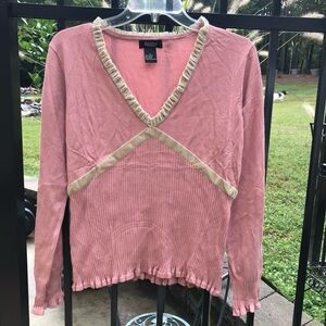 Peck and Peck Pink Velvet ribbon Sweater Top